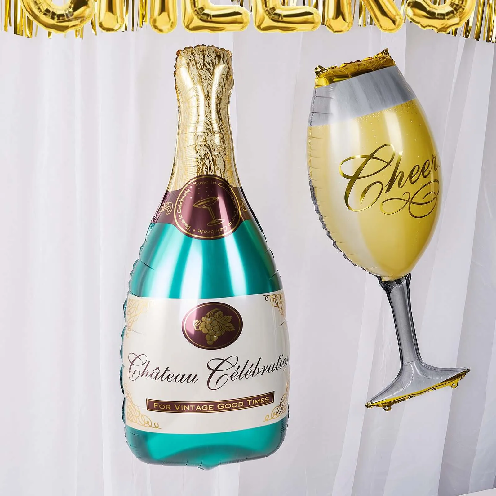 1 Pair 39" Champagne Bottle and Glass Mylar Foil Helium Air Balloons