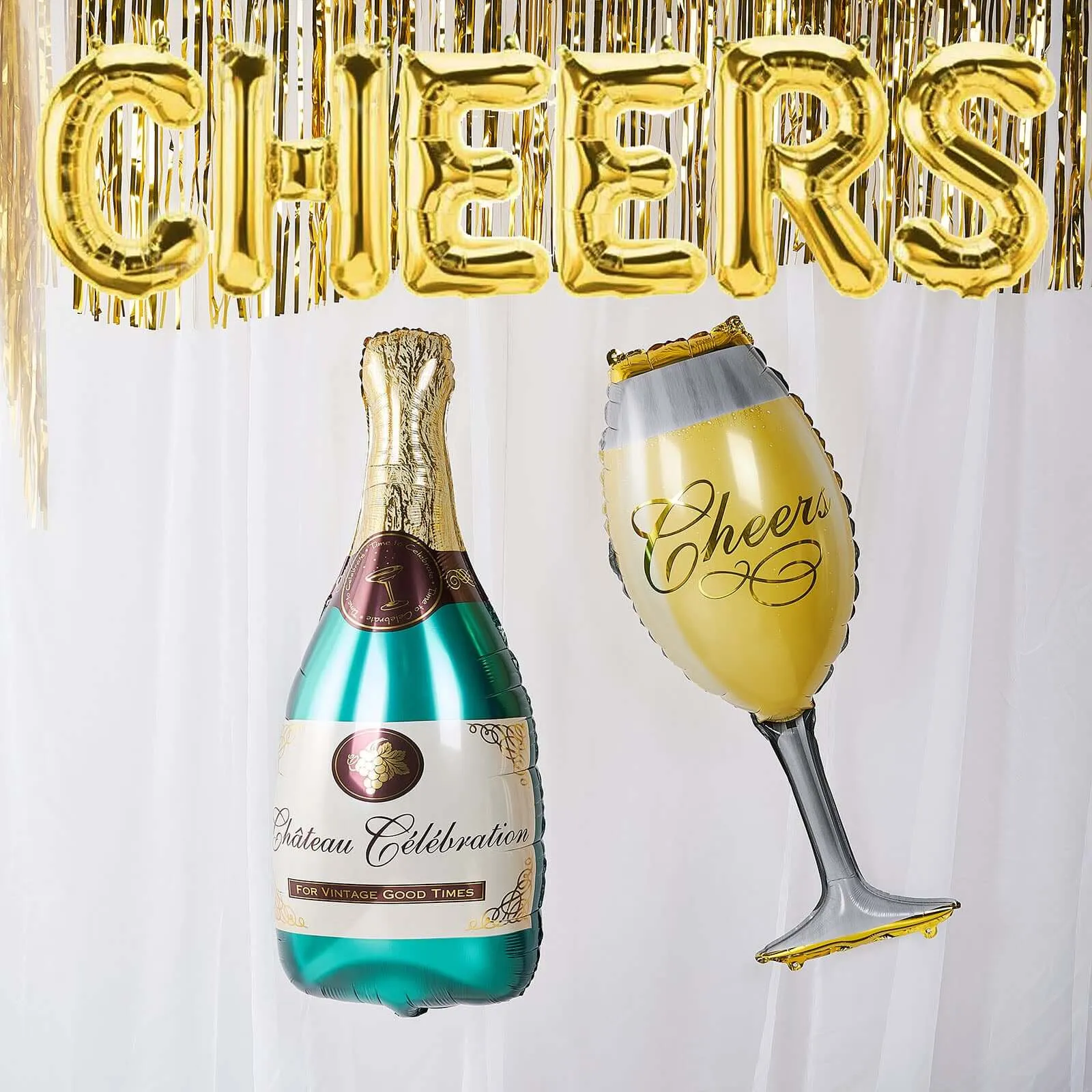 1 Pair 39" Champagne Bottle and Glass Mylar Foil Helium Air Balloons