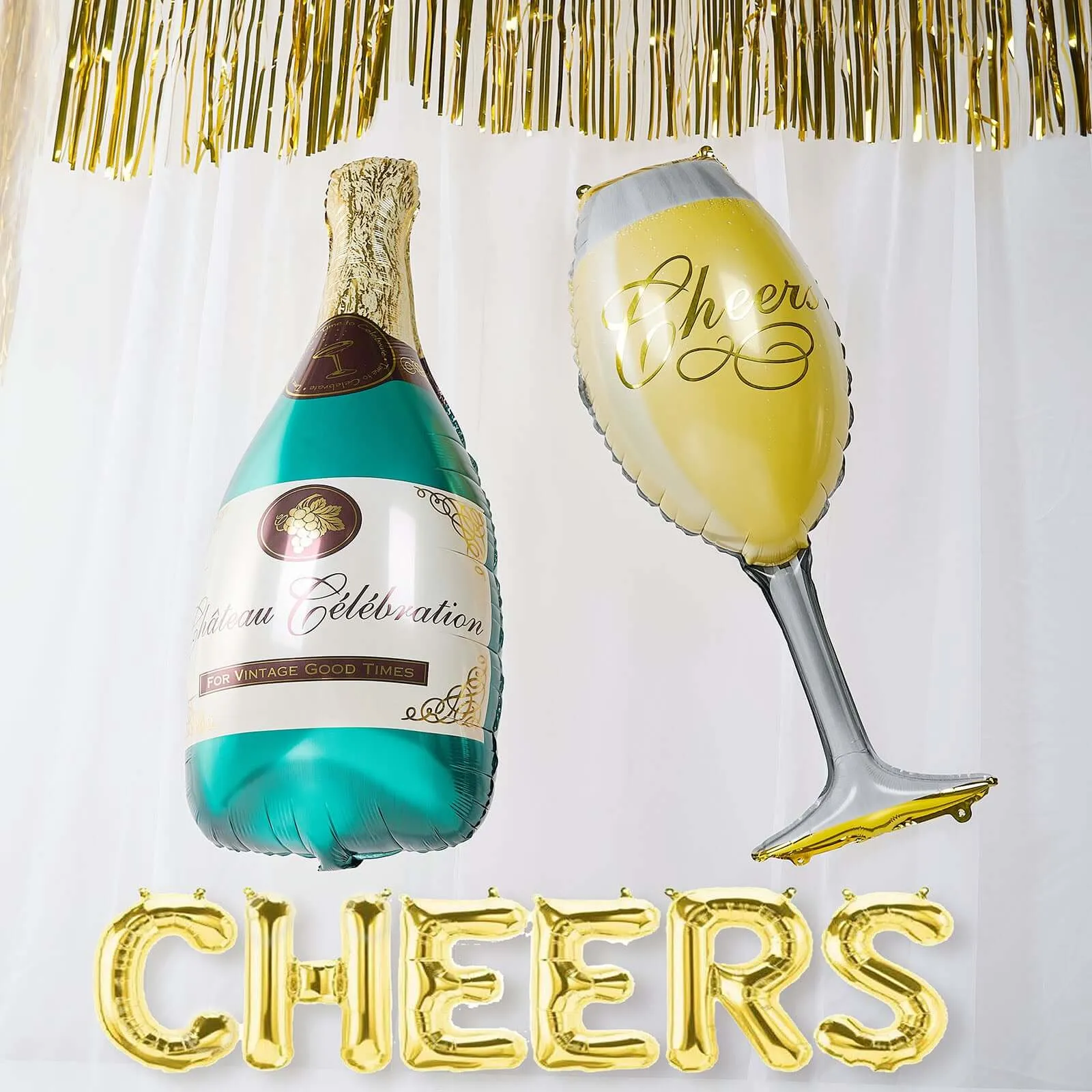 1 Pair Champagne Bottle and Glass Mylar Foil Helium/Air Balloons 39"