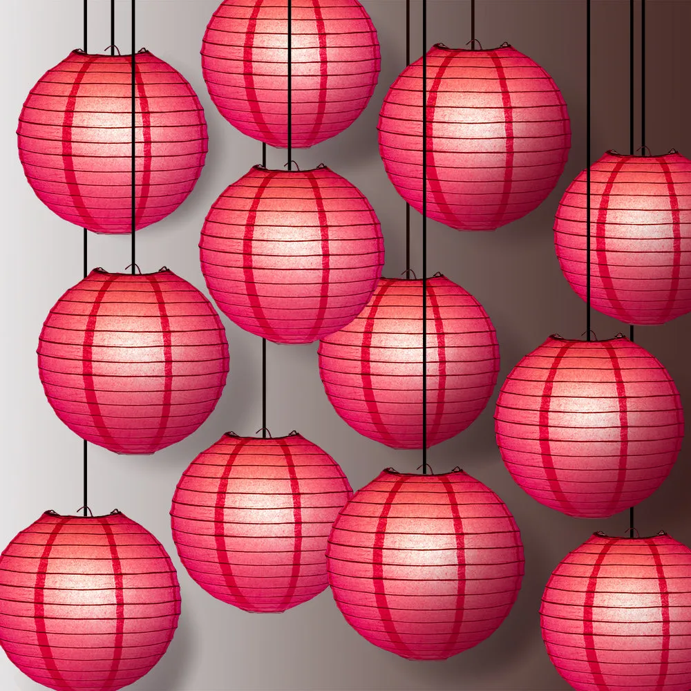 12 PACK | Fuchsia / Hot Pink Even Ribbing Round Paper Lantern, Hanging Combo Set