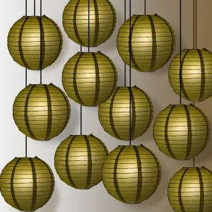 12 PACK | Gold Even Ribbing Round Paper Lantern, Hanging Combo Set