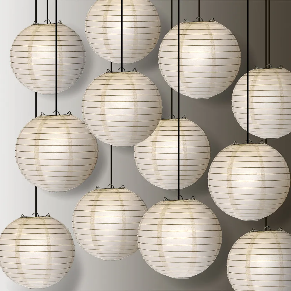 12 PACK | White Even Ribbing Round Paper Lantern, Hanging Combo Set