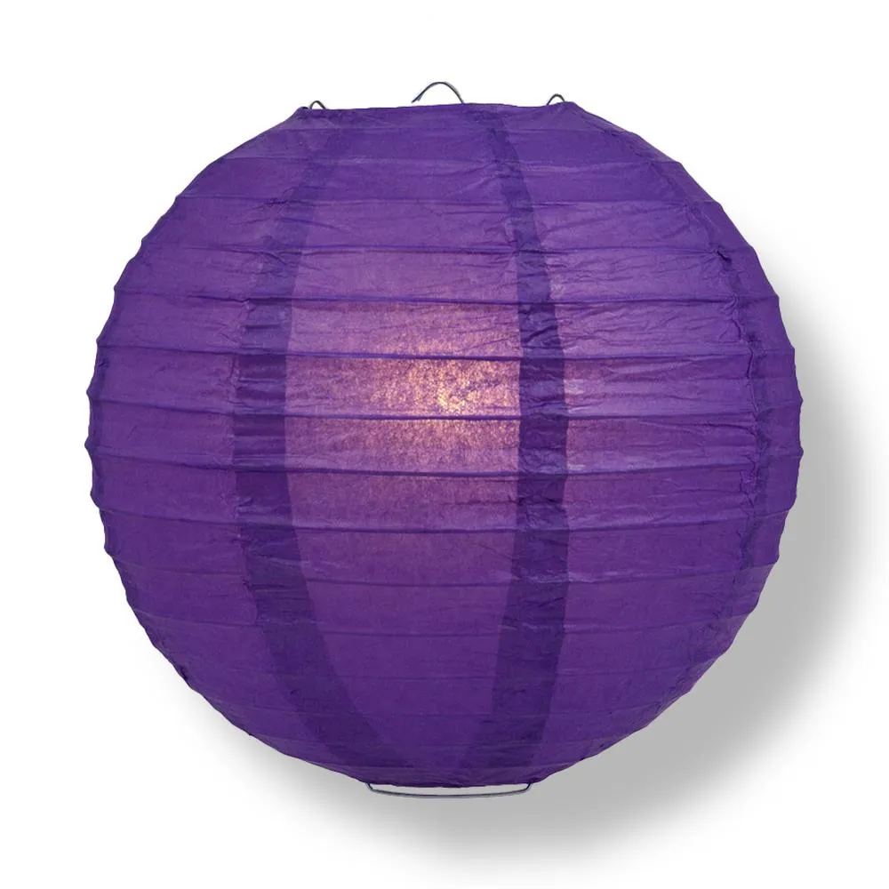 12" Royal Purple Round Paper Lantern, Even Ribbing, Chinese Hanging Wedding & Party Decoration