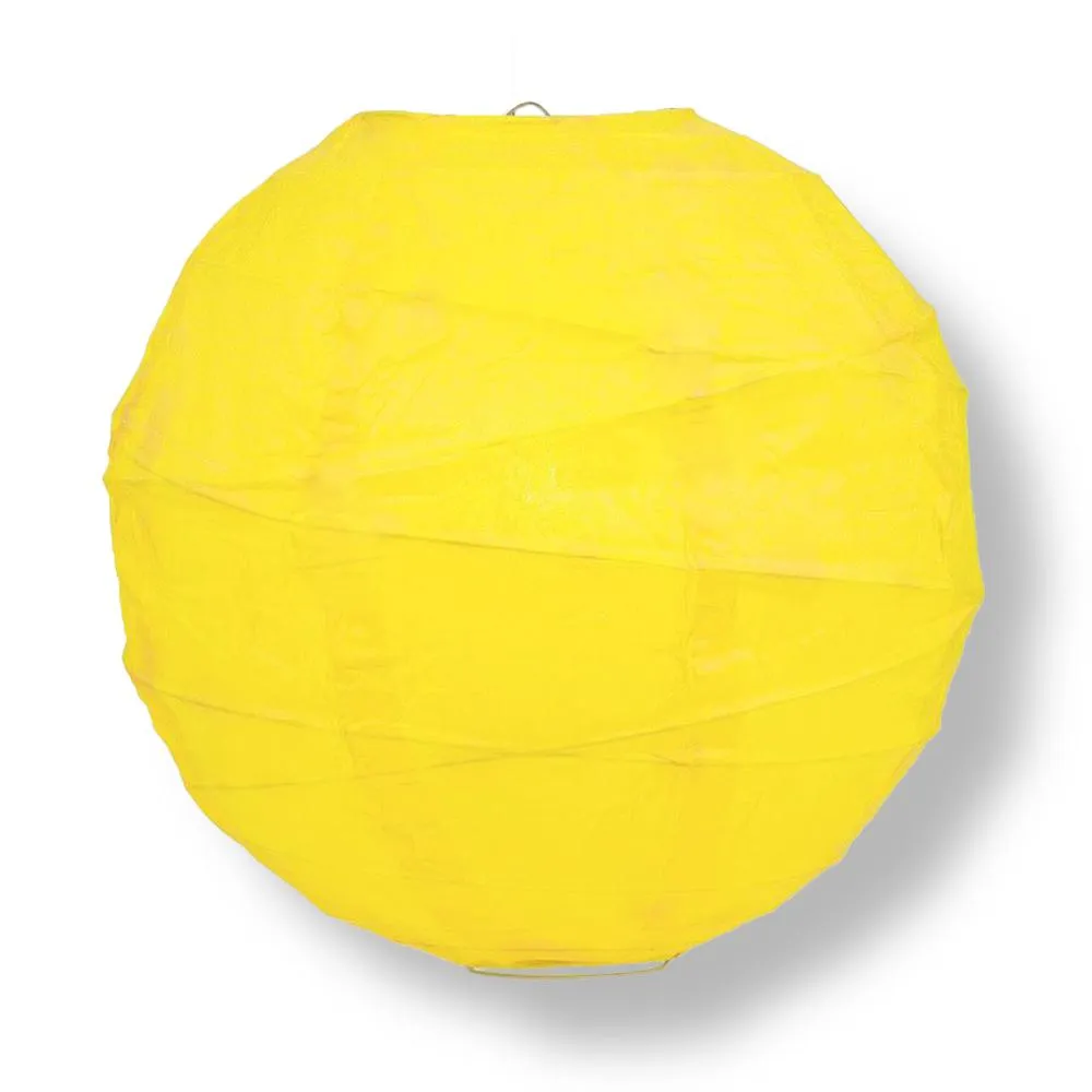 12" Yellow Round Paper Lantern, Crisscross Ribbing, Chinese Hanging Wedding & Party Decoration