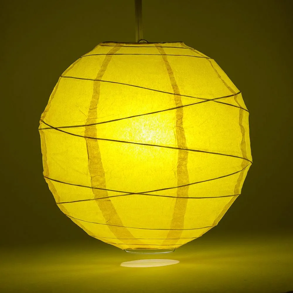 12" Yellow Round Paper Lantern, Crisscross Ribbing, Chinese Hanging Wedding & Party Decoration