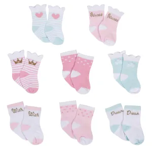 8-Pack Girl's Princess Wiggle Proof® Jersey Crew Socks