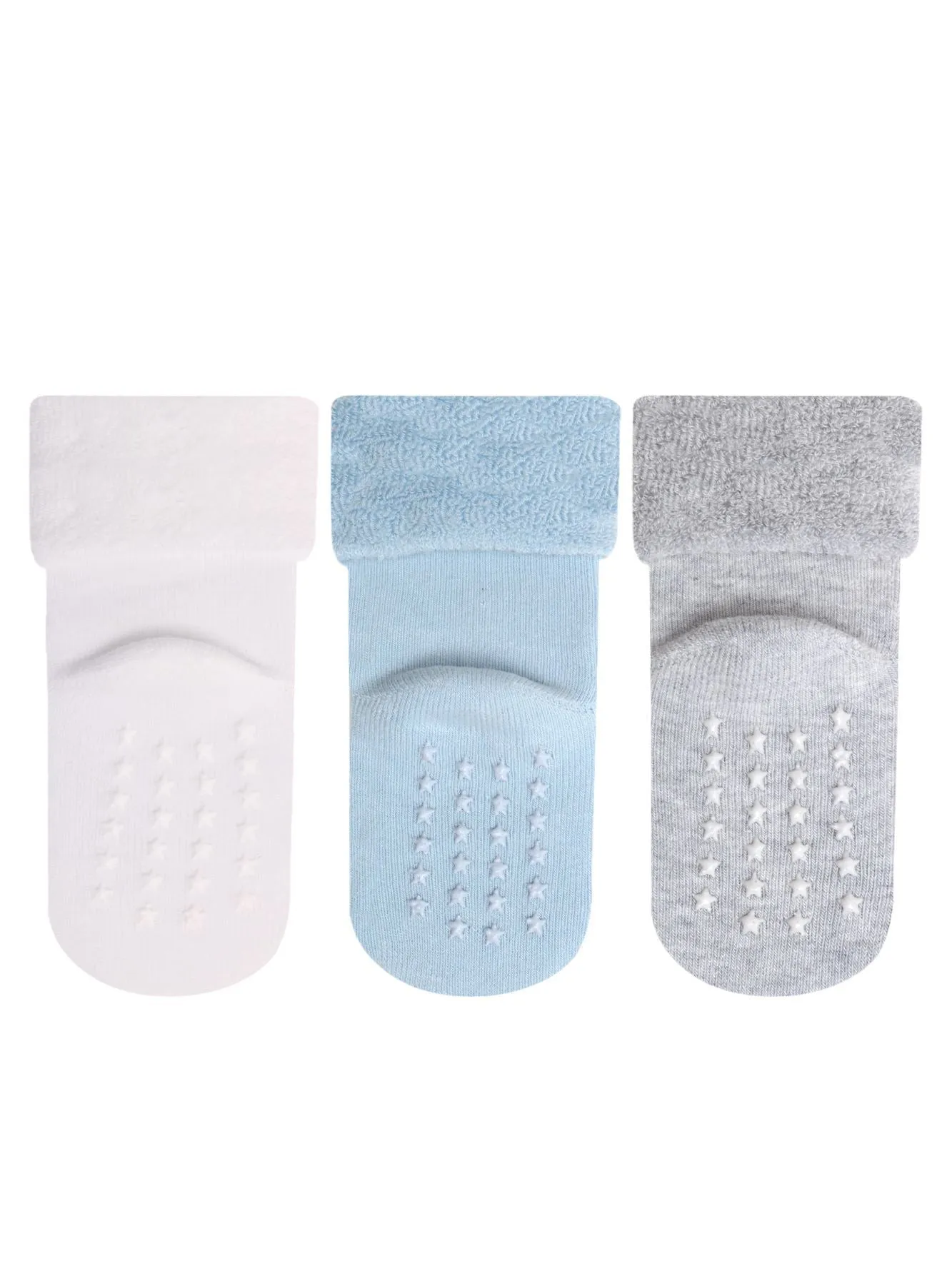 Baby Boy Anti-Slip Terry Socks Blue Plain 3Pk (0-3yrs)