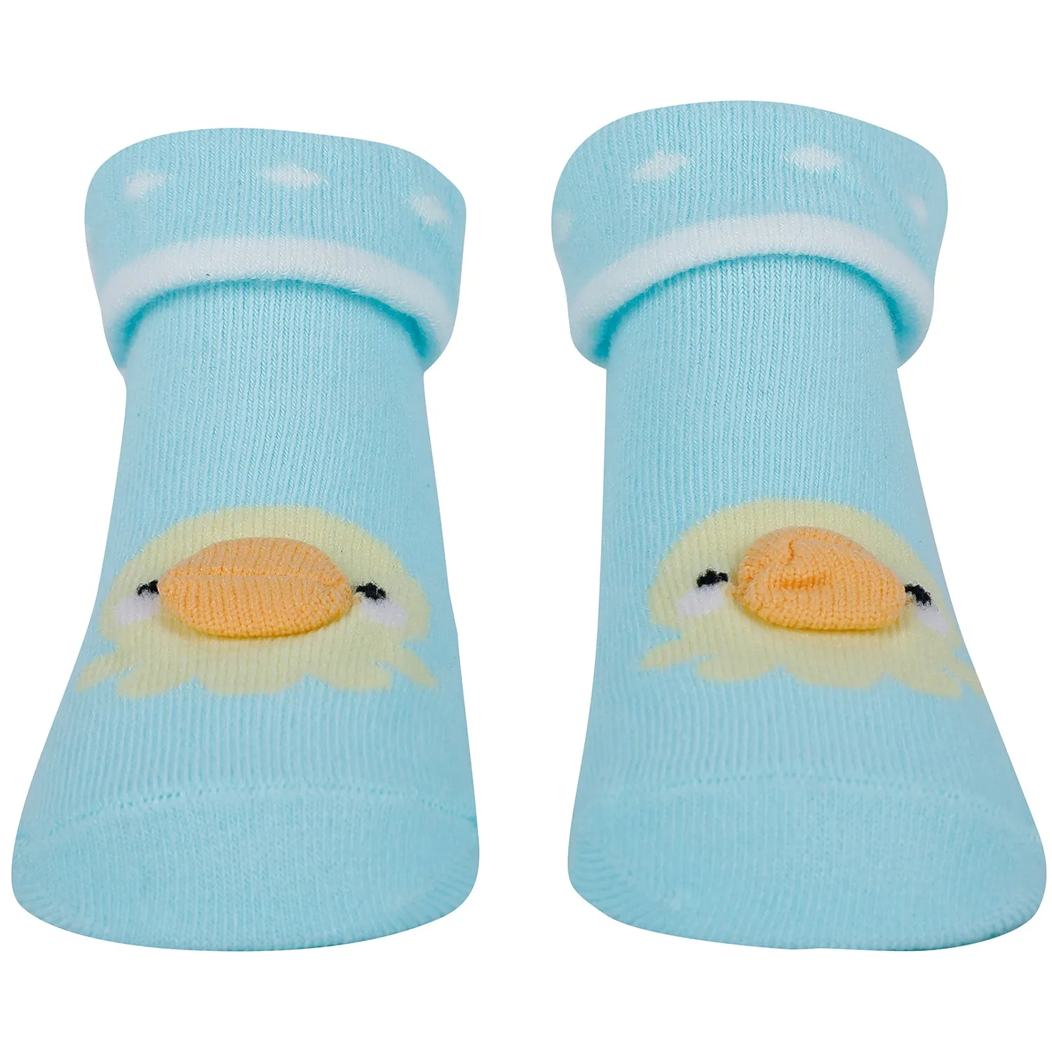 Baby Moo Duck 3D Anti-Skid Socks Booties Pack of 3 - Blue