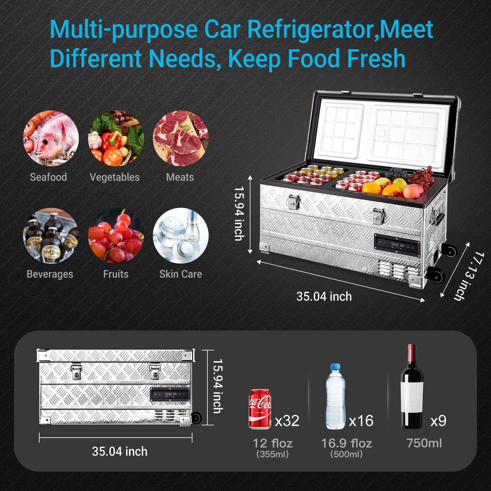 BODEGAcooler 45Quart/42L AL42 Dual Zone Portable Car Fridge