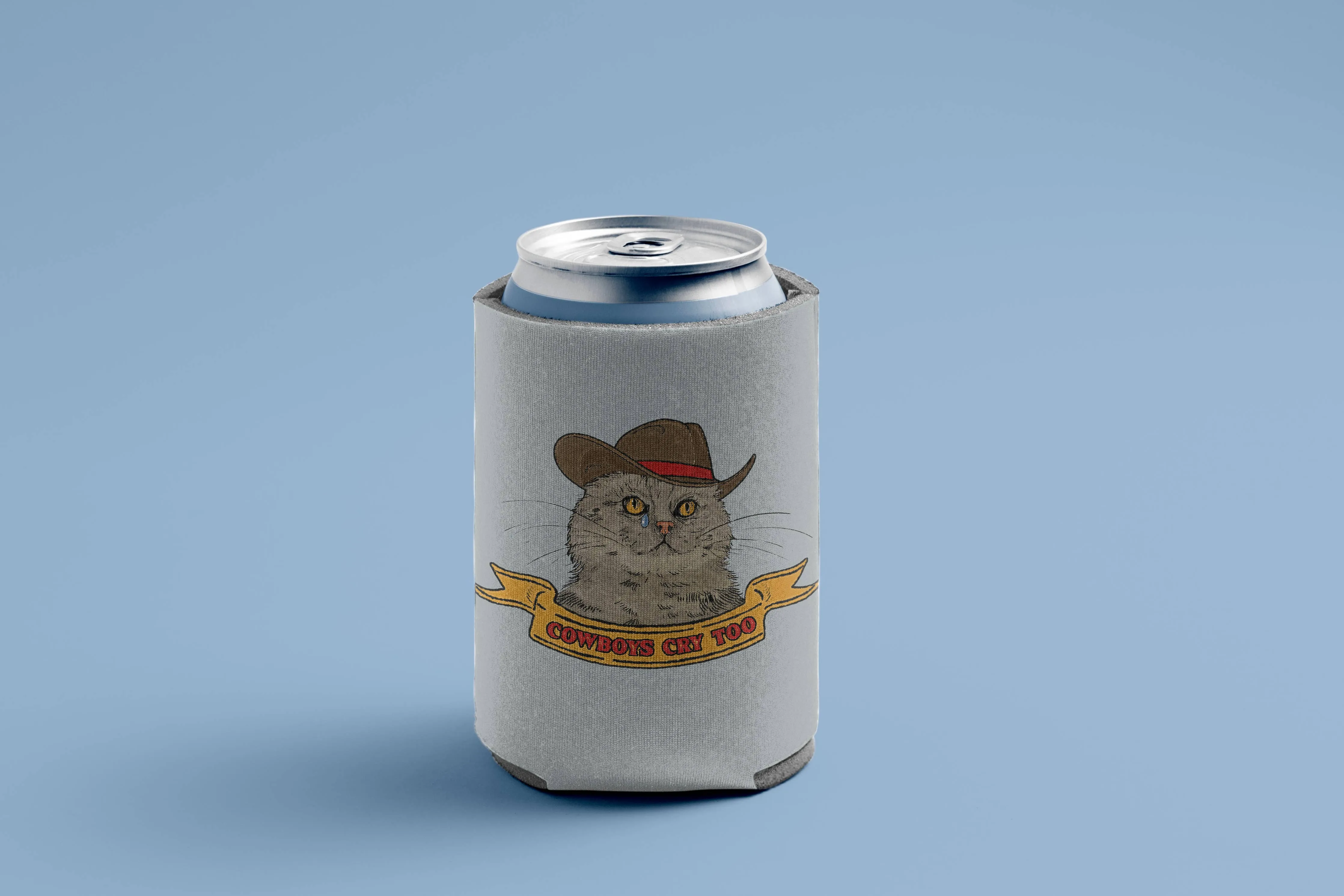 Cat Cowboys Cry Too Koozie