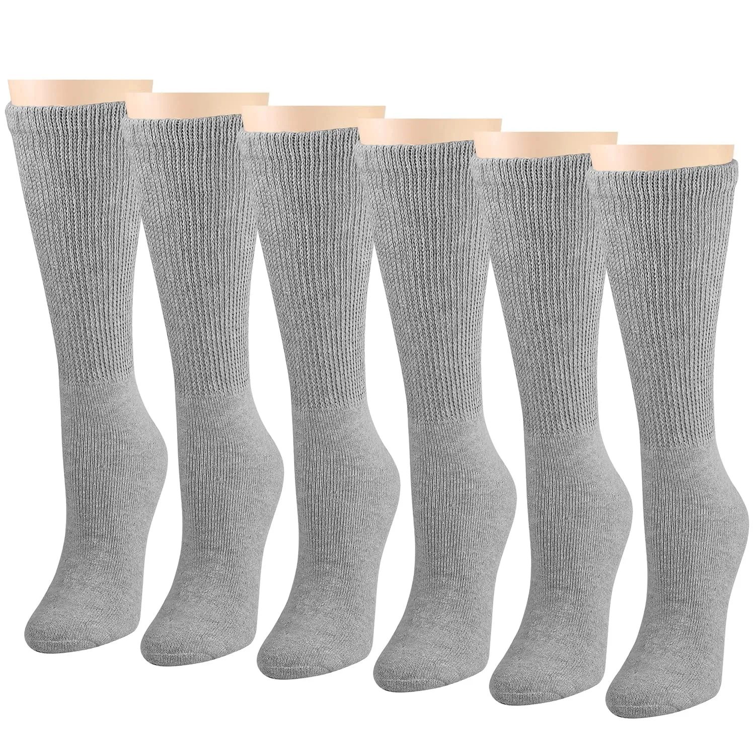 Falari Women Diabetic Socks Diabetes Edema and Circulatory Loose Fitting Cotton Crew Socks - 6 Pairs Gray