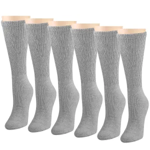 Falari Women Diabetic Socks Diabetes Edema and Circulatory Loose Fitting Cotton Crew Socks - 6 Pairs Gray