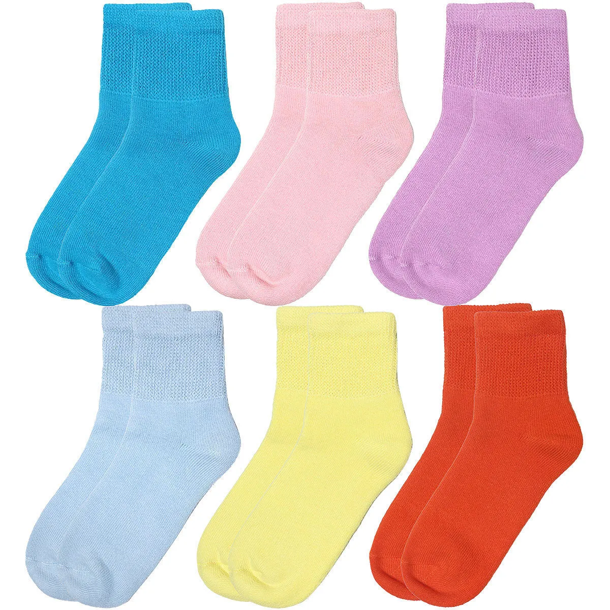 Falari Women Diabetic Socks Diabetes Edema and Circulatory Loose Fitting Cotton Quarter Socks - 6 Pairs Assorted