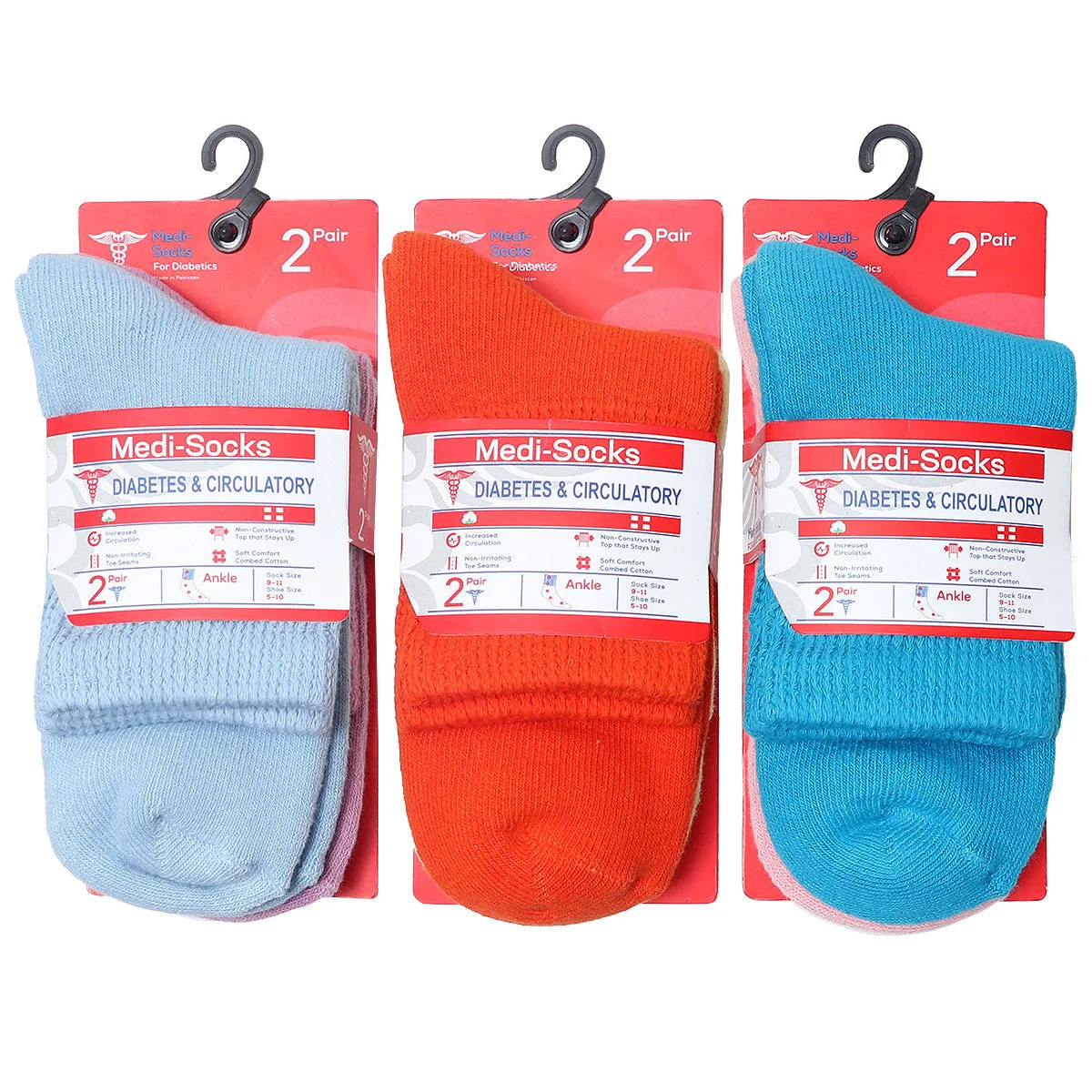 Falari Women Diabetic Socks Diabetes Edema and Circulatory Loose Fitting Cotton Quarter Socks - 6 Pairs Assorted