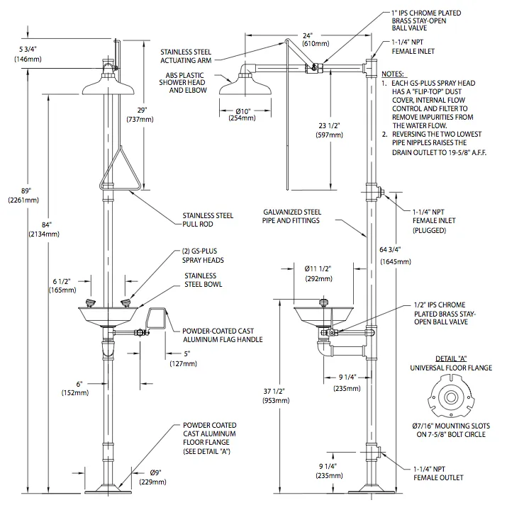 Guardian G1902 Safety Station with Eyewash Station, Stainless Steel Bowl