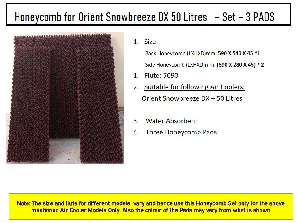 HAVAI Honeycomb Pad - Set of 3 - for Orient Actus Snowbreeze DX 50 Litre Desert Cooler