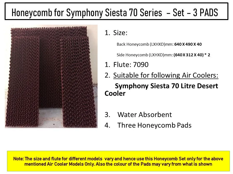 HAVAI Honeycomb Pad - Set of 3 - for Symphony Siesta 70 Litre Desert Cooler