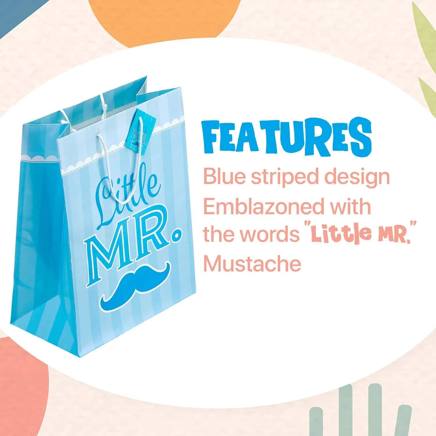 Kicko Large Blue Mustache Gift Bags - 3 Pack - 13 Inches - for Party Favors, New Moms