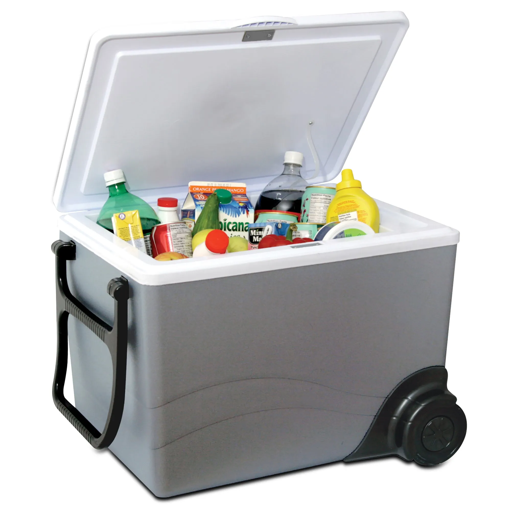 Koolatron Wheeled 12V Electric Cooler/Warmer, 34L (36qt) Rolling Thermoelectric Car Fridge, Two-Way Design 12 Volt DC Connection, Plug In Iceless Refrigerator, For Work Travel Vehicle Truck RV, Gray