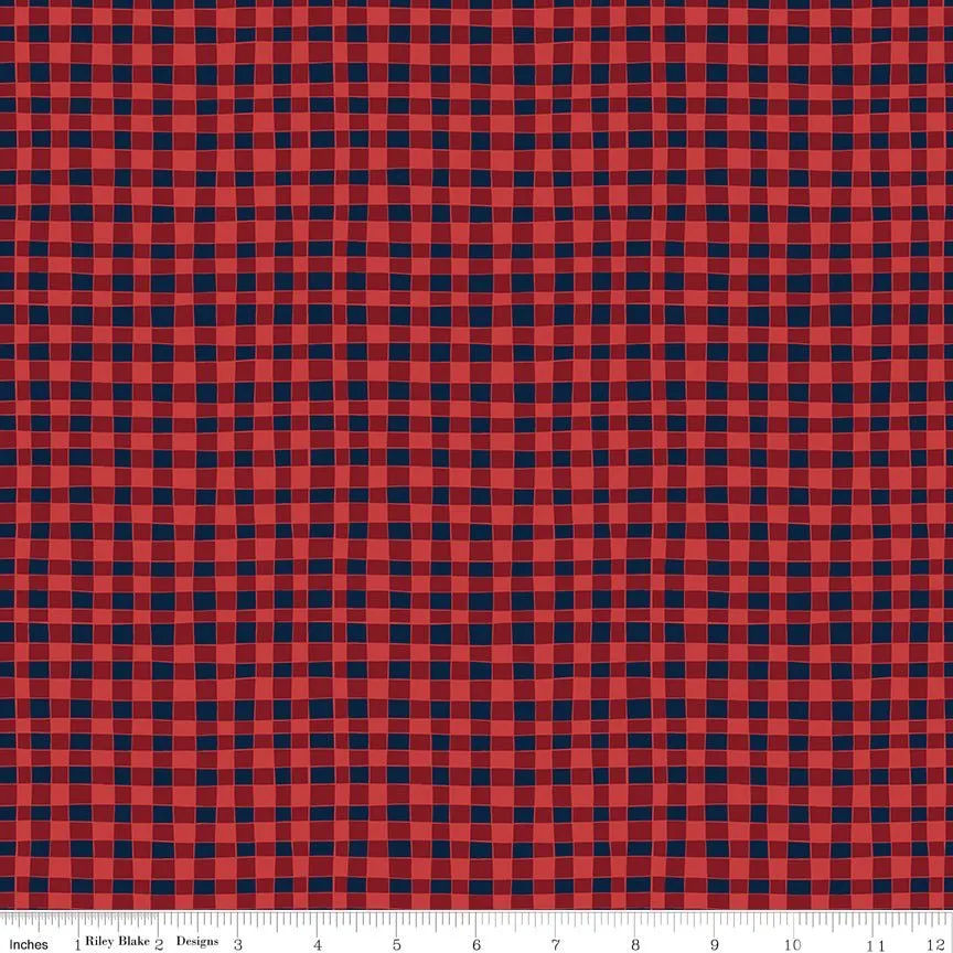 Love You S’more Gingham Red Cotton Yardage by Gracey Larson | Riley Blake Designs