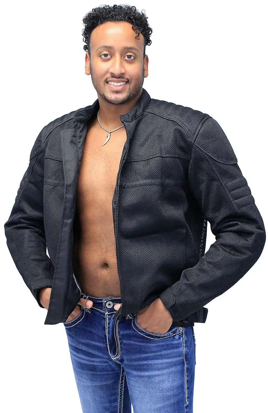 Men's Armor Filled Mesh Motorcycle Jacket #MC3629MAZK