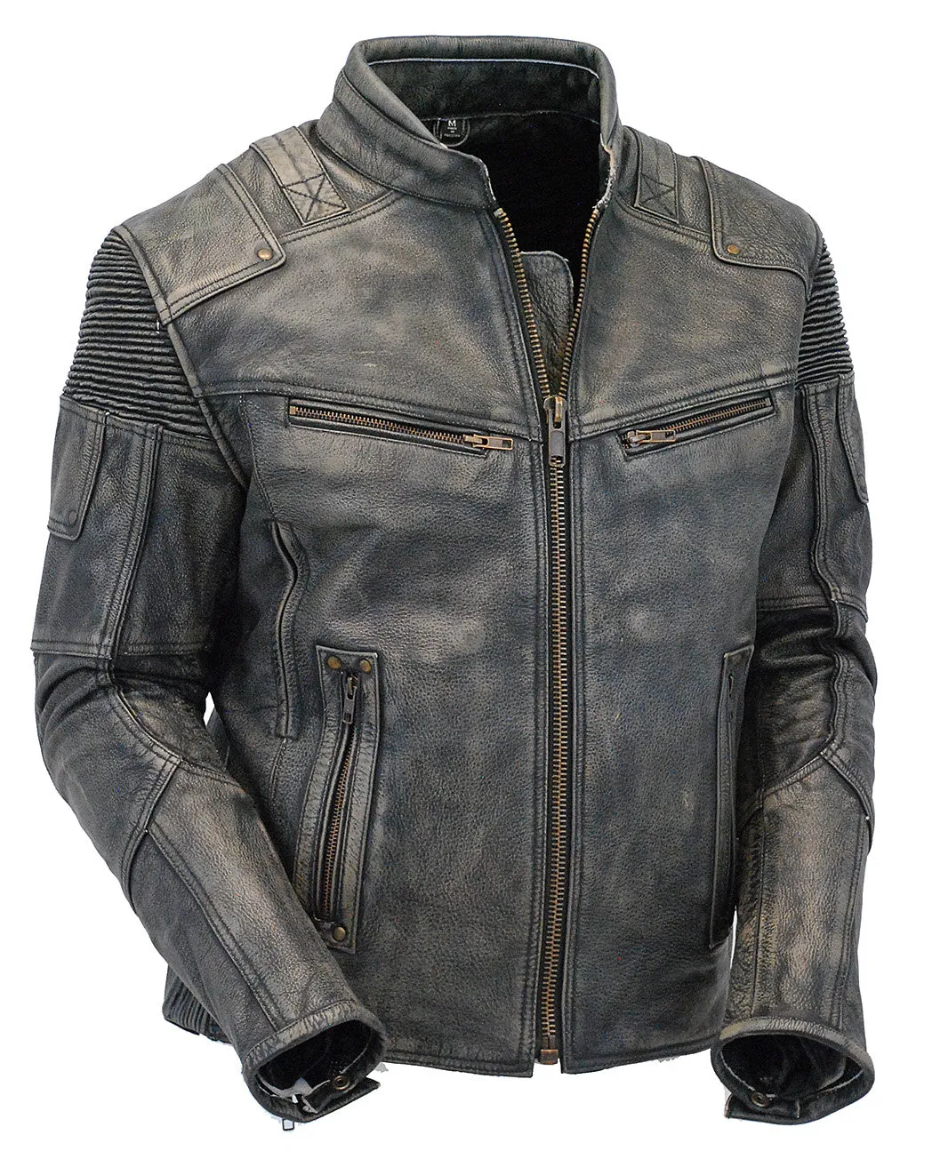 Men's Vintage Gray Vented Racer Jacket w/Concealed Pockets #MA6633VZGY ()