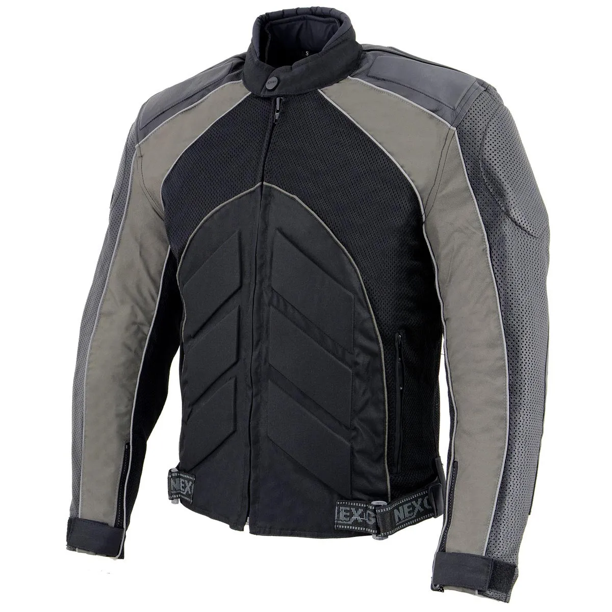 NexGen SH2153 Men's Black and Grey Armored Moto Textile and Leather Combo Jacket