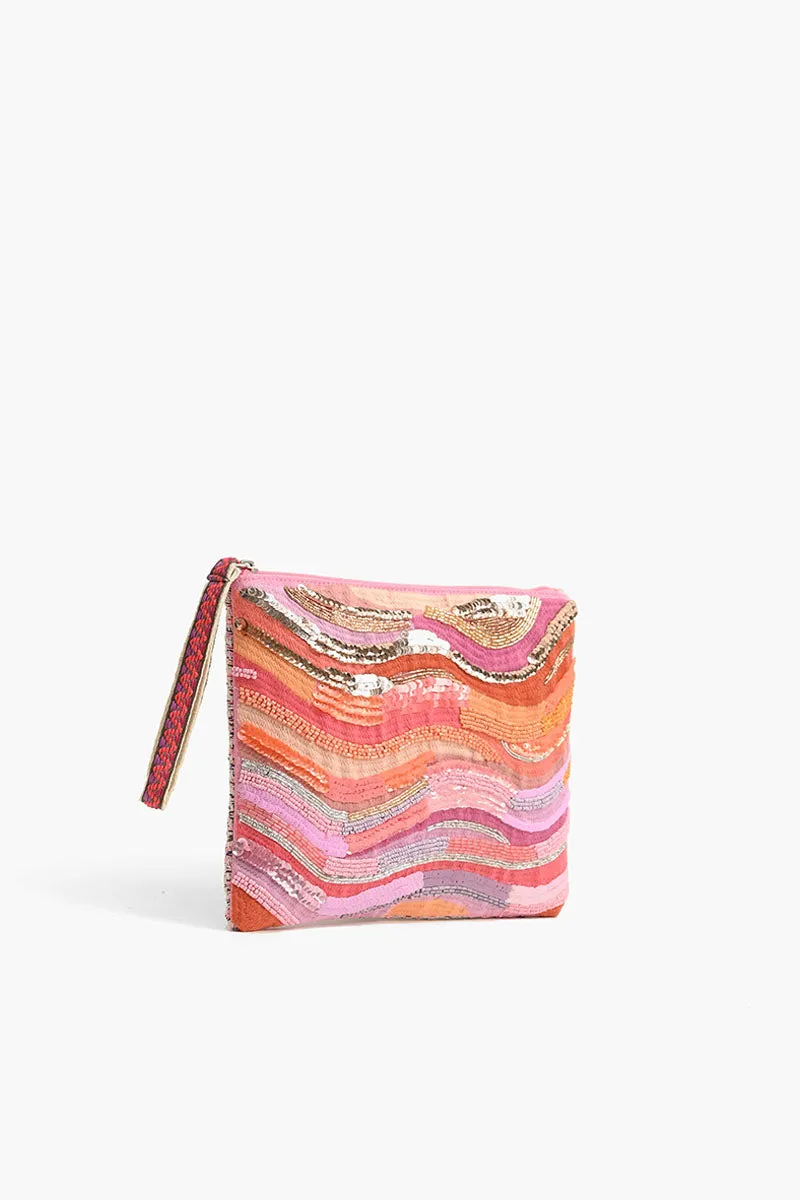 Orange to Mauve Ombre Embellished Top Zip Clutch