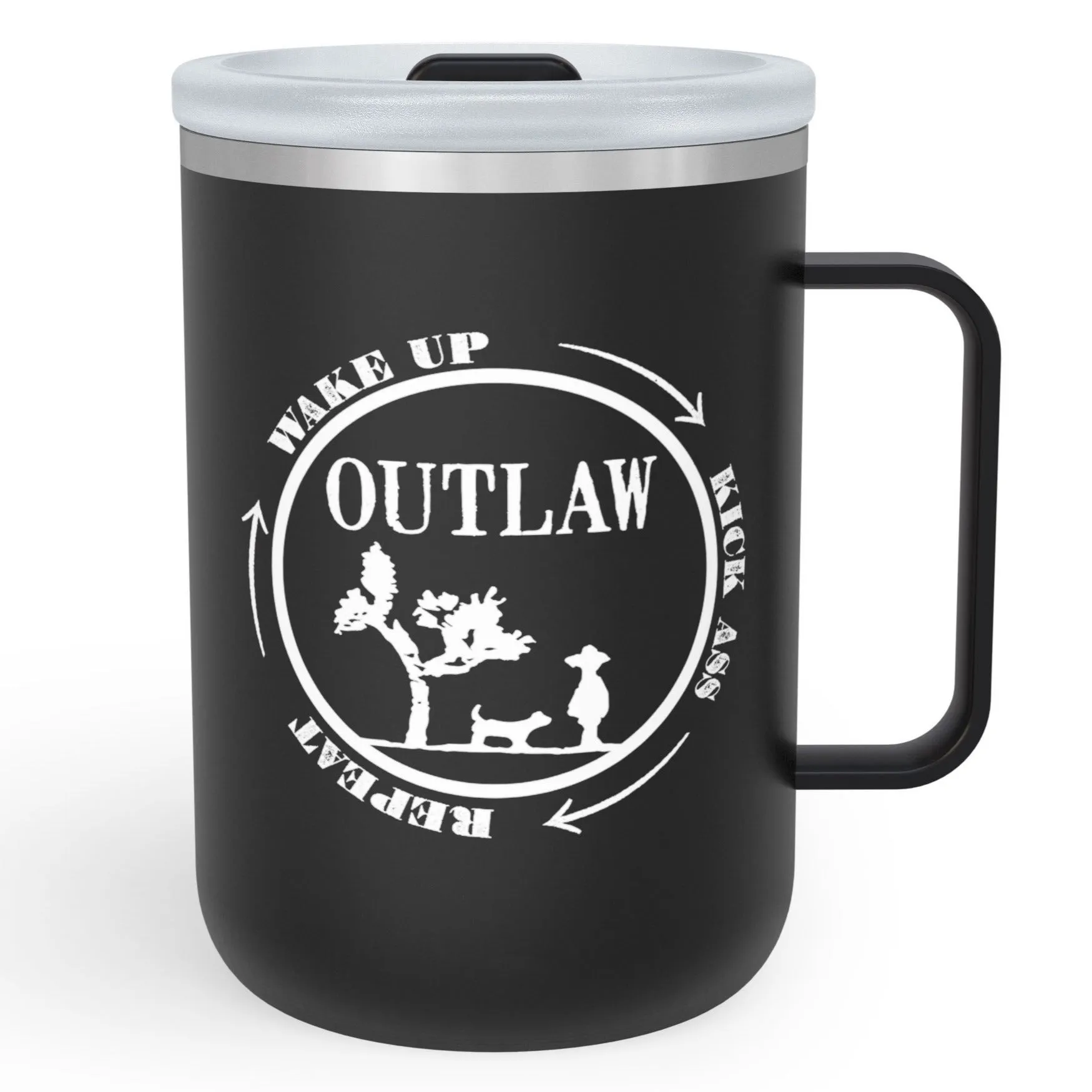 Outlaw's Wake Up, Kick Ass, Repeat Travel Mug