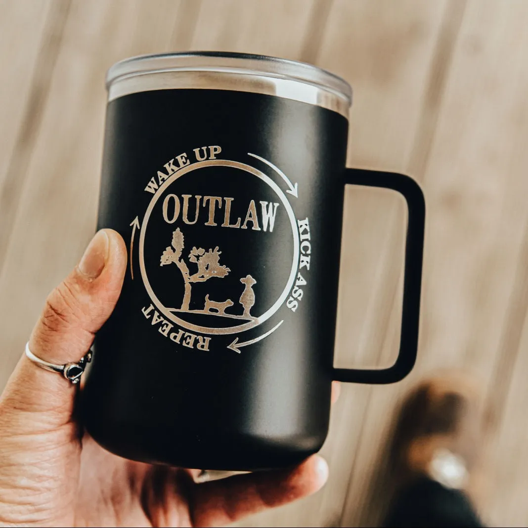 Outlaw's Wake Up, Kick Ass, Repeat Travel Mug