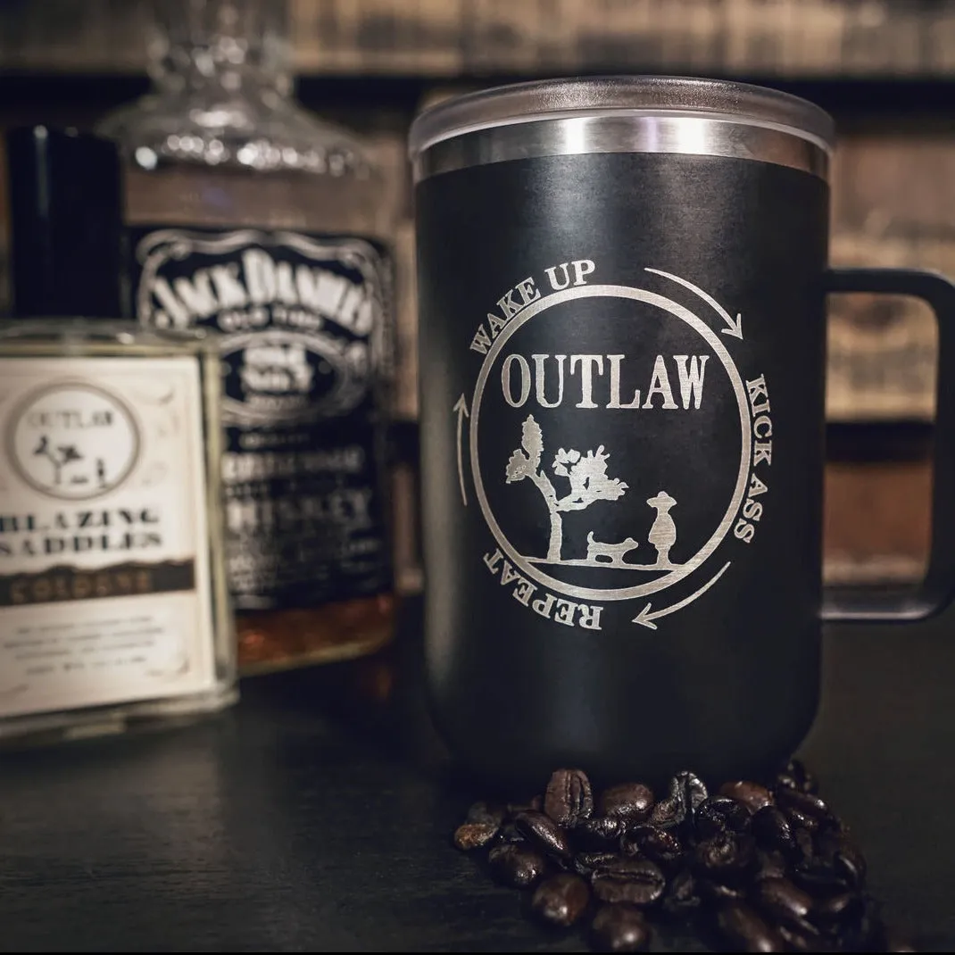 Outlaw's Wake Up, Kick Ass, Repeat Travel Mug