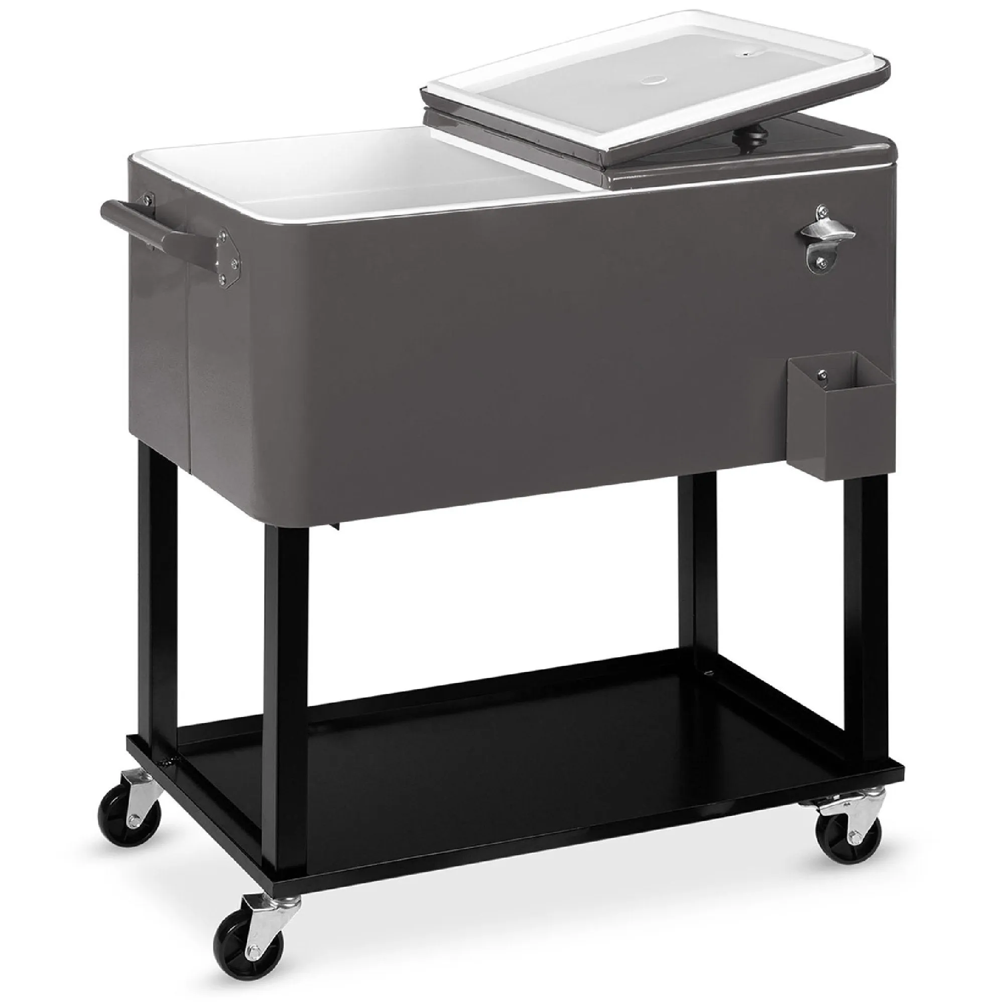 Portable Rolling Cooler Cart w/ Bottle Opener, Catch Tray