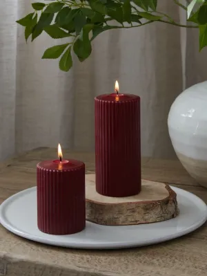 Set of 2 Burgundy Ribbed Pillar Candles