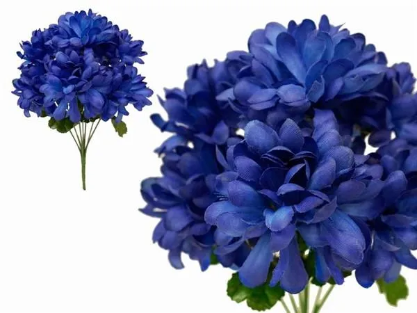 Small Chrysanthemum Bush Artificial Silk Flowers - Royal Blue