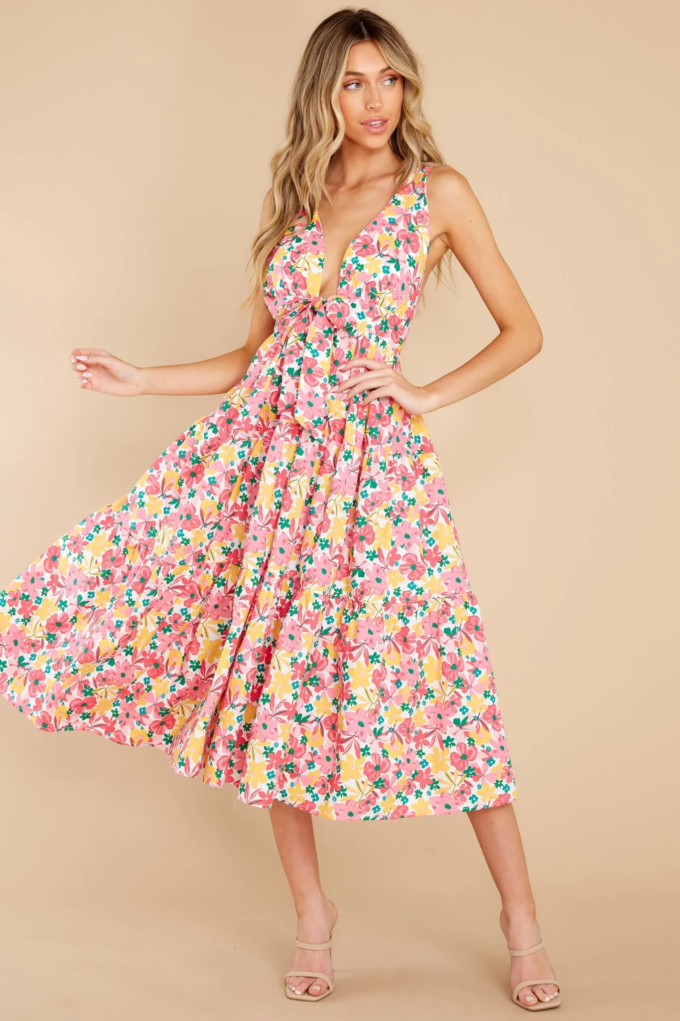 Sweetest Showers Pink Multi Floral Midi Dress