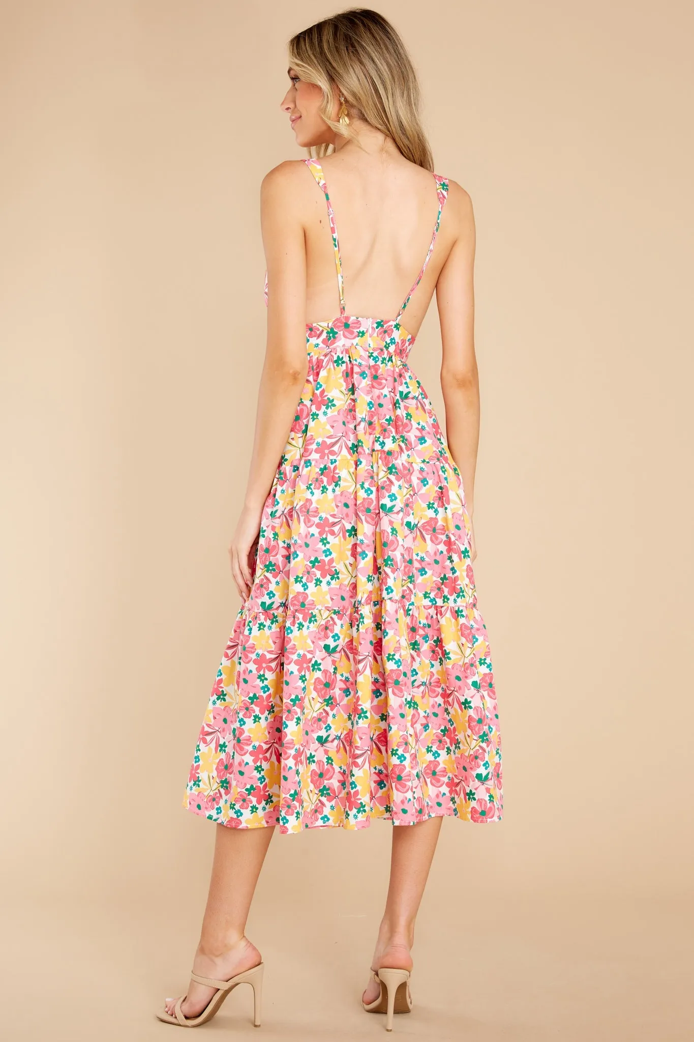 Sweetest Showers Pink Multi Floral Midi Dress