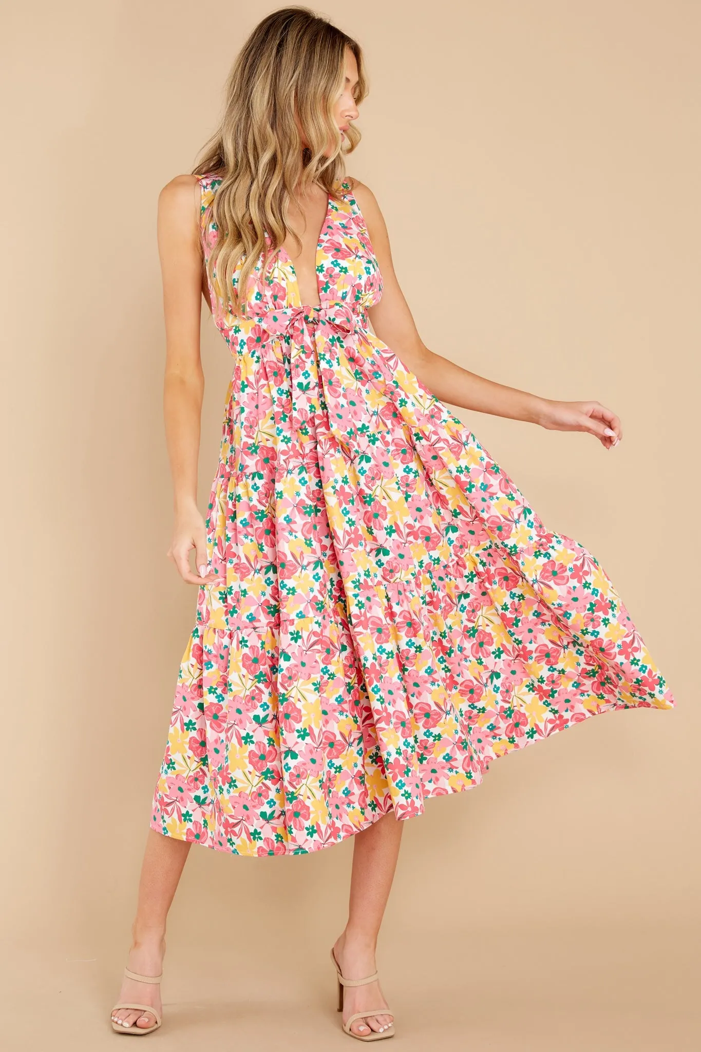 Sweetest Showers Pink Multi Floral Midi Dress