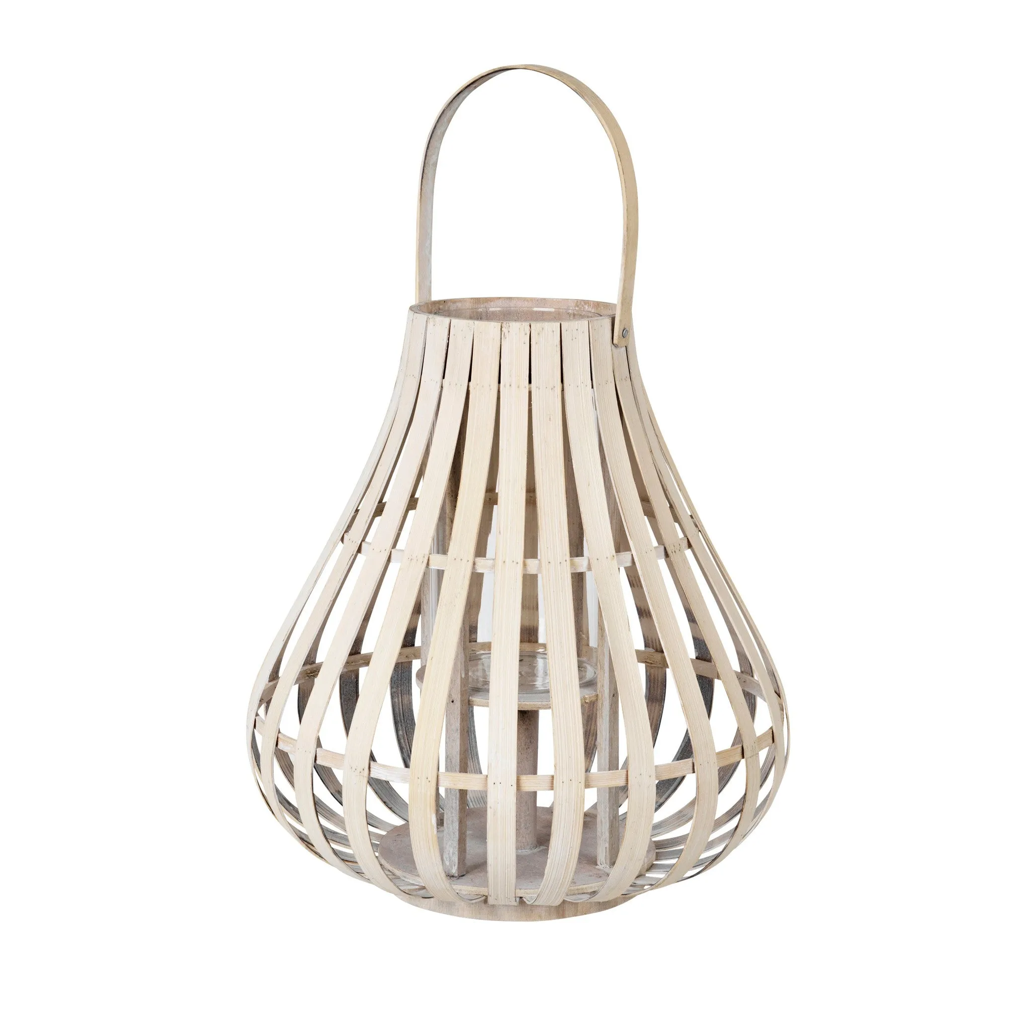 Whitewashed Natural Bamboo Lantern from Broste - Sally